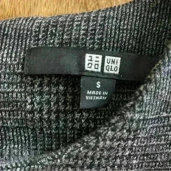 UNIQLO Gray Plaid Herringbone Fit and Flare Dress Stretch Size S 3/4 Sleeve - Picture 2 of 7